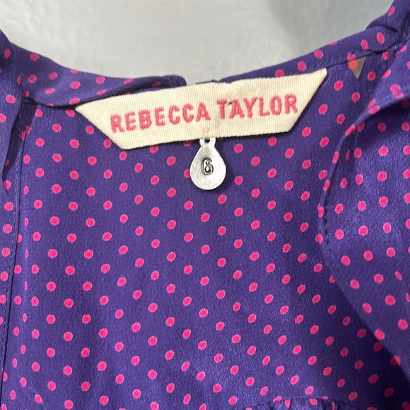 Rebecca Taylor Purple Pink Polka Dot Silk Ruffle Tank Top Blouse Size 6 - Picture 9 of 10